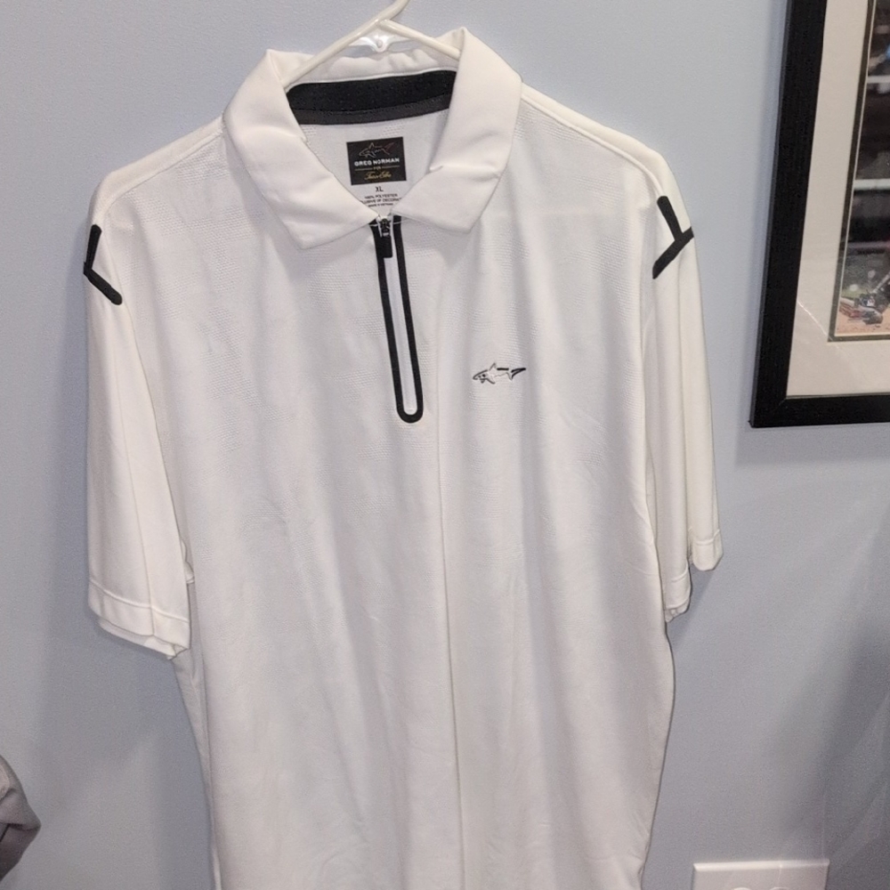 Greg Norman Collection White Polo Quarter Zip Shirt with Black Accents